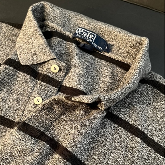 Vintage Polo Ralph Lauren Long Sleeve Gray and Black Striped Shirt. - Picture 12 of 13